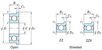 Koyo MLF3008 — catalogue drawing of the deep groove ball bearing family