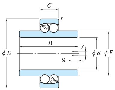 Koyo 11206 — catalogue drawing of the self-aligning ball bearing family
