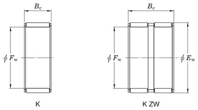 Koyo K110X118X24 — catalogue drawing of the needle roller bearing family